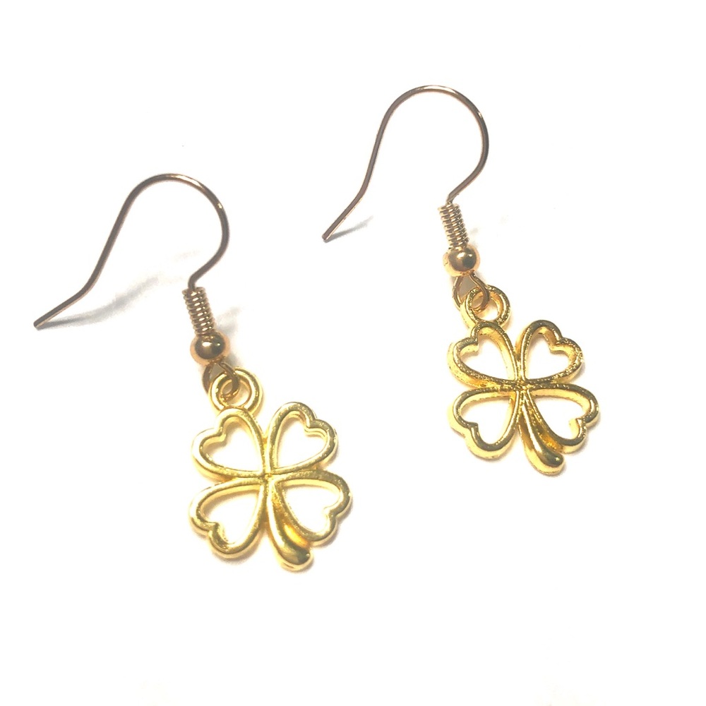 Handmade Gold Color Shamrock Clover Drop Dangle Earrings Women St. Patrick’s Day